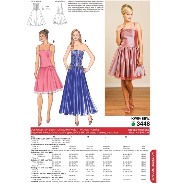 Kwik Sew K3448 Motifs de Couture pour Robes, Taille TP-S-M-L-TG
