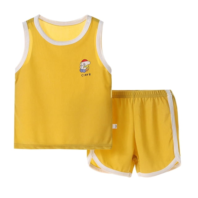 Hiiyo Boys Outfits Quick Drying Tracksuit Solid Vest Top Shorts Set for Children