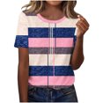 thumbnail image 5 of Pisexur Hauts pour Femmes Décontractés en Lin Col Rond Grande Taille Imprimé Manches Courtes T-shirt Blouse, Hauts d'Été pour Femmes Rose, 5TG, 5 of 5