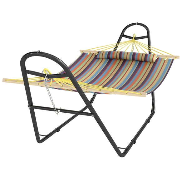 Outsunny Hamac avec Support, Oreiller Détachable, Capacité de 264 Lb Multicolore