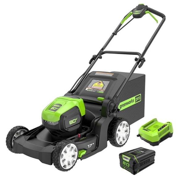 Tondeuse Pousse-Pousse Sans Fil Sans Balais 80V 17 Pouces Remis à Neuf Greenworks, Batterie 2,0 Ah et Chargeur Inclus