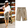 thumbnail image 2 of Summer Cotton Linen Shorts for Women Drawstring Elastic Waist Loose Fit Lounge Long Shorts Knee Length with Pockets, 2 of 5