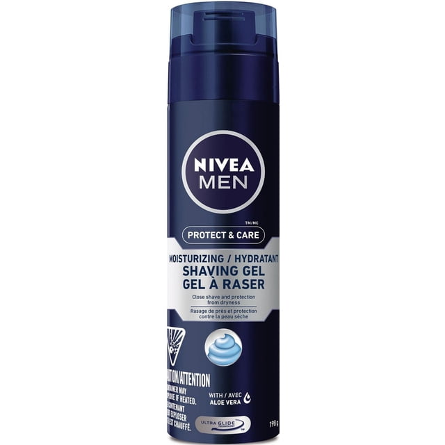 NIVEA MEN Protect & Care Gel de Rasage Hydratant en Bouteille Bleu Foncé avec Bouchon Translucide, Doté d'Aloe Vera et de la Technologie Ultra Glide pour une Glisse Lisse du Rasoir et une Hydratation de la Peau, Conçu pour un Rasage de Près et une protection contre la Sécheresse.