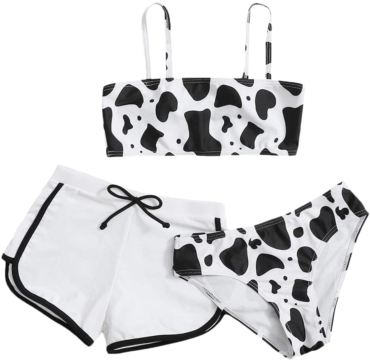 Swimsuits Girls 3 Piece, Cow Print Bikini Bathing Suit with Shorts