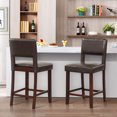 thumbnail image 2 of Gymax 4-Piece PVC Leather Counter Height Bar Stool Set w/ Back & Rubber Wood Legs Brown, 2 of 9