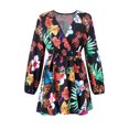 thumbnail image 4 of Pompotops Femmes Casual V-Cou Bandage Manches Longues Imprimé Floral Volant Mini Robes, 4 of 5