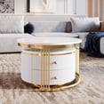 thumbnail image 3 of Table Basse Ronde Moderne de 27,6 Pouces, 2 Pcs, Gigogne, avec 2 Tiroirs, pour Salon, Petit Espace, Appartement, Or+blanc, 3 of 9