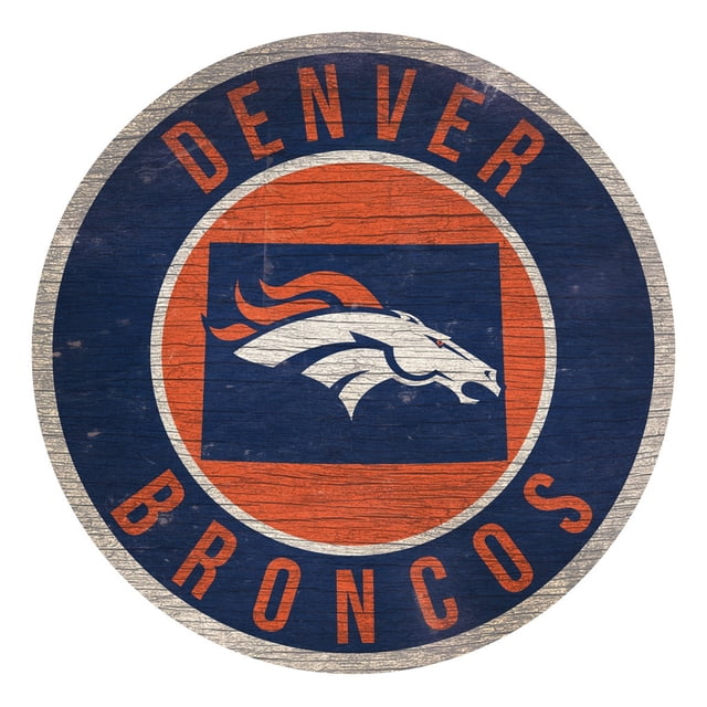 Denver Broncos Sign Wood 12 Inch Round State Design