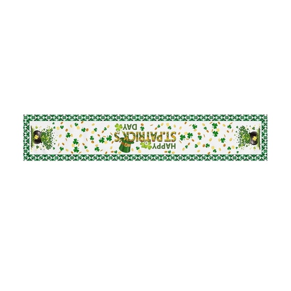 Linen Table Runner For Living Room Dining Table Indoor Outdoor St Patrick's Day Decor 33 cm x 120 cm Green Shamrock Design