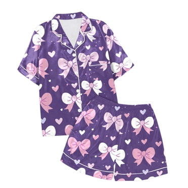 Luvoko Toddler Children's Girls Bow Printed Short Sleeve Shorts Two Piece Pajama