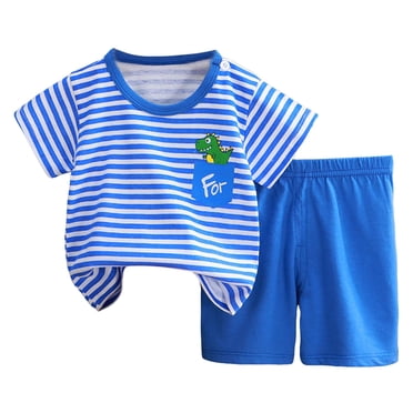 sertiohcv Ensembles en Lin pour Bébés Garçons Coton Vêtements pour Tout-Petits Garçon 2t 3t Garçons Mignons Été T-Shirt à Manches Courtes Hauts Shorts Ensembles de Vêtements Tenues pour Bébé Garçon Bleu Taille pour 2-3 Ans