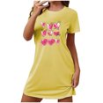 thumbnail image 1 of Bas de Pyjama pour Femmes Robes de Nuit pour Femmes Robe de Sommeil à Imprimé Cœur Manches Courtes Col Rond Chemise de Nuit Confort Robe de Pyjama Tenue de Nuit T-Shirt Tenue d'Intérieur Robe de Maison Jaune TG, 1 of 5