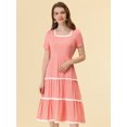 thumbnail image 4 of INSPIRE CHIC Robe Midi à Étages pour Femme à Encolure Carrée, Manches Courtes, Garniture en Dentelle, Rose, m, 4 of 4