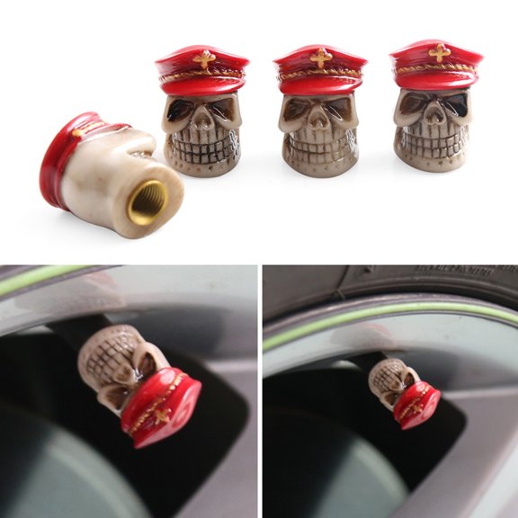 Bouchons de Valve de Pneu en Alliage d'Aluminium Rouge Ghost Officer - Ajustement Universel pour Voitures, VUS, Motos, Vélos - Résistant à la Corrosion, Installation à Prise Facile - Lot de 4 Couvre-Valves de Pneu de Rechange Antipoussière