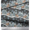 thumbnail image 3 of Soimoi Gray Moss Georgette Fabric Reindeer & Snowflakes Tree Print Sewing Fabric Yard 42 Inch Wide, 3 of 5