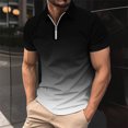 thumbnail image 4 of Chemises pour Hommes Imprimé Décontracté Manches Courtes Col Rabattu T-Shirt à Fermeture Éclair Blouse Tops, 4 of 5