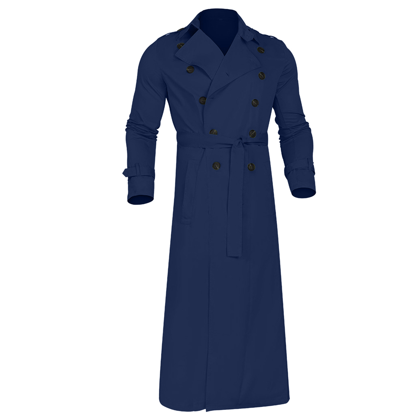 Men's Long Trench Coat Fashion Notch Lapel Business Casual Jacket
