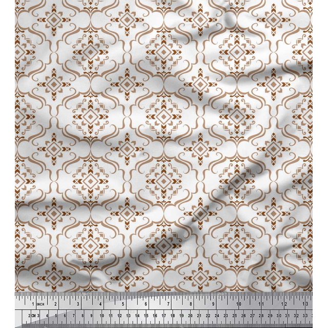 Soimoi Brown Poly Georgette Fabric Moroccan Damask Print Sewing Fabric Yard 52 Inch Wide