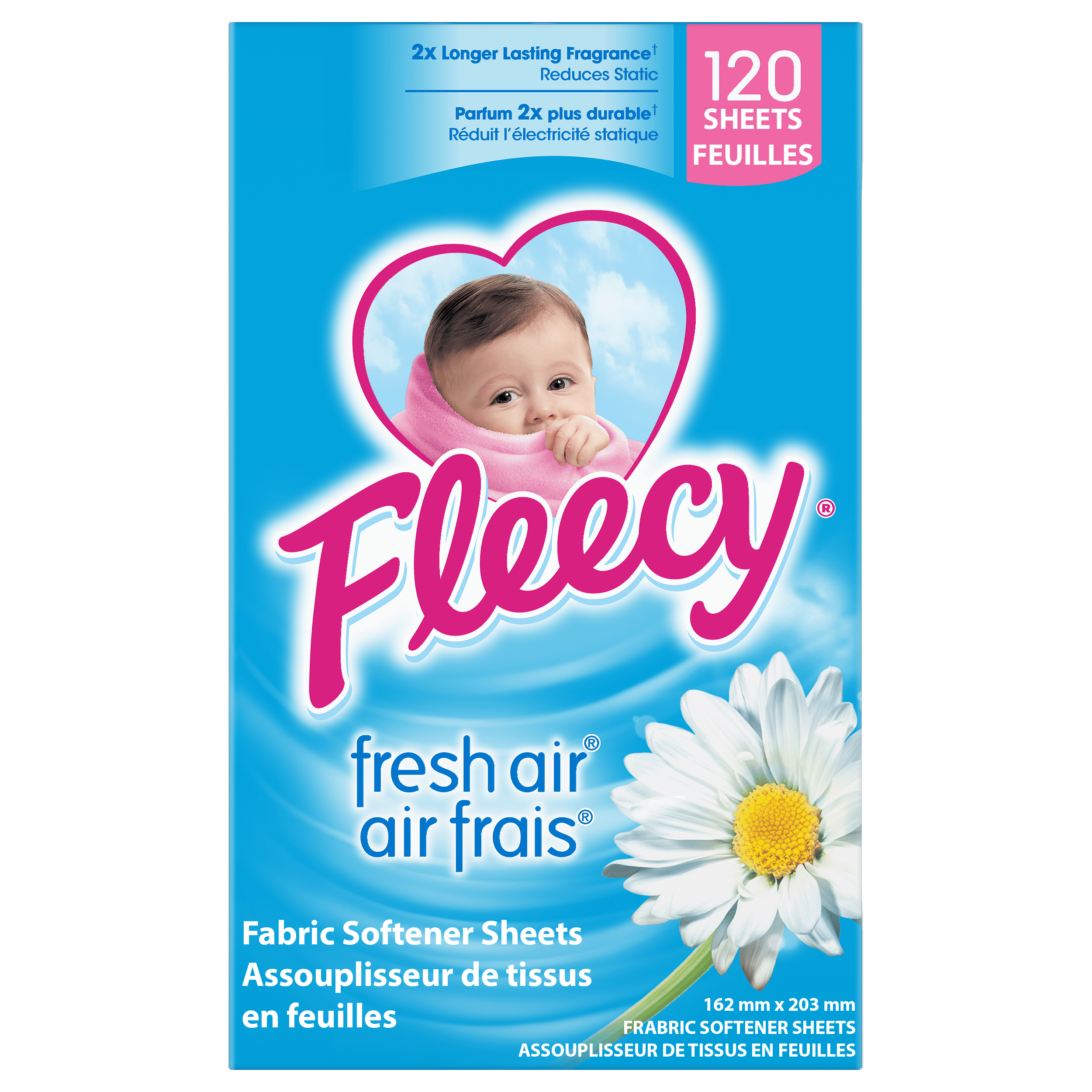 Fleecy Dryer Sheets, Fabric Softener, Fresh Air Scent, 120 Sheets