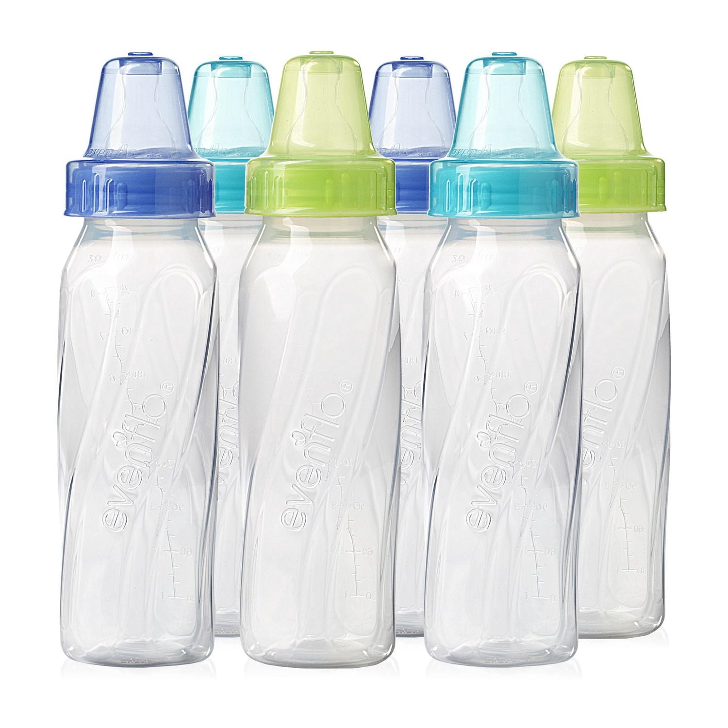 Evenflo Classic Baby Bottles, 6x8oz Bottles (Teal/Green/Blue)