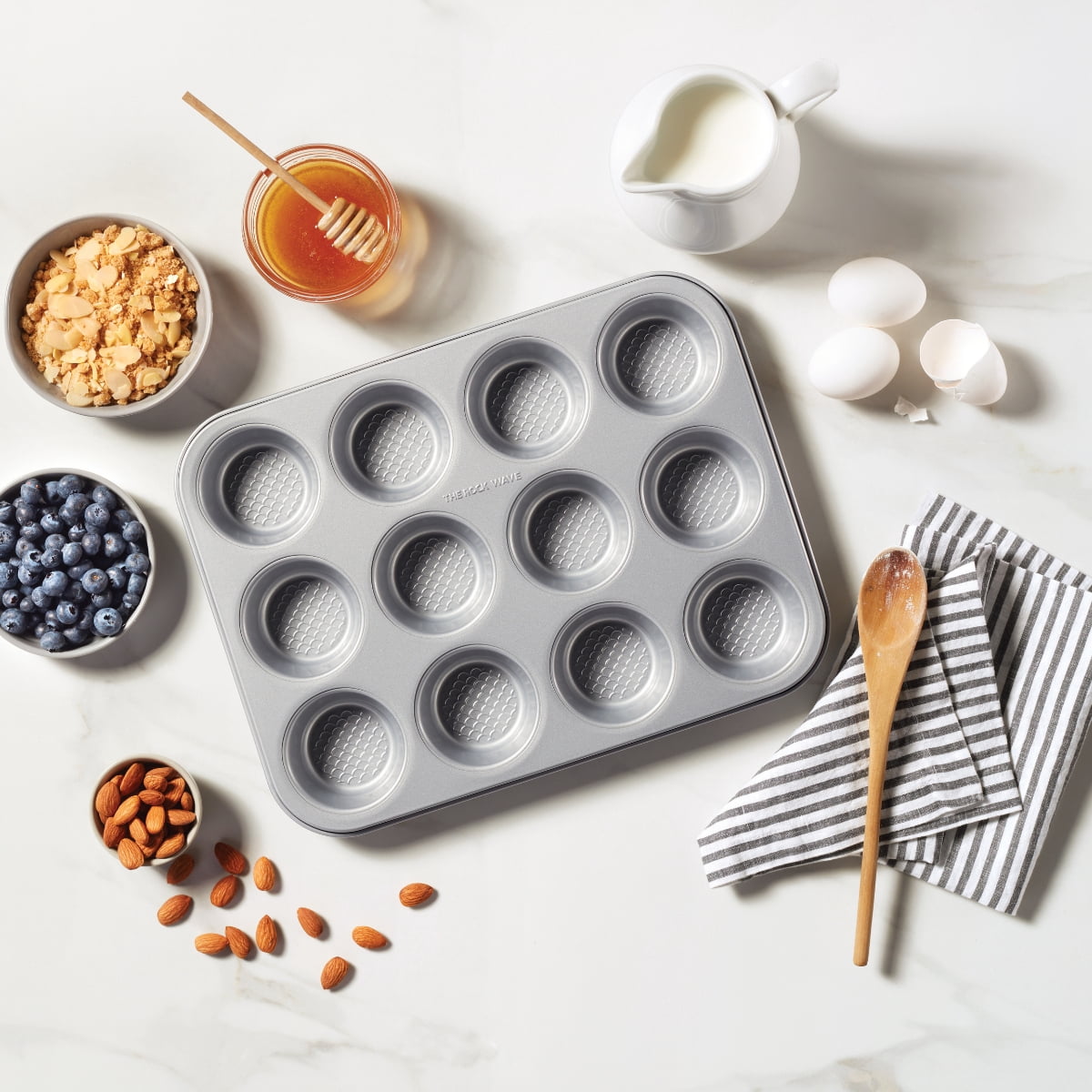 The Rock Wave 12-Cup Muffin Pan, Heavy Gauge Carbon Steel Construction, Non-Stick, No PFAS, No PFOA