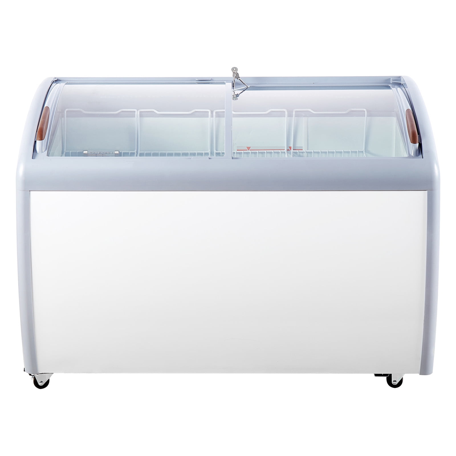 KFFKFF Professional Ice Cream Showcase, 12.8 Cubic Feet Storage Freezer, Portable Transparent Lid Deep Freezer, Dining Establishment Sorbet Serving Cabinet, In White