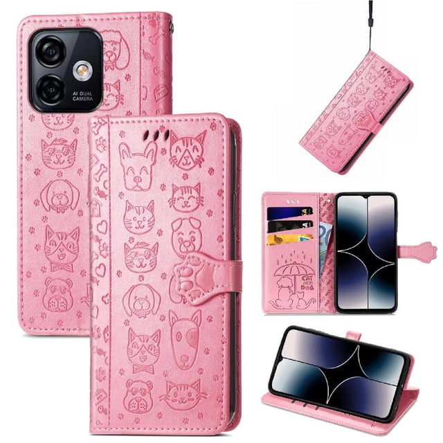 Flip Case for FOXDOCK Ulefone Note 18 Ultra ,Catand Dog Embossed PU Leather Flip Cover with Card Slots,Stand