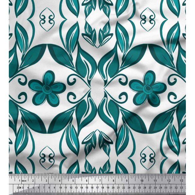 Soimoi Rayon Fabric Filigree Damask & Artistic Leaves Print Fabric by Yard 56 Inch Wide