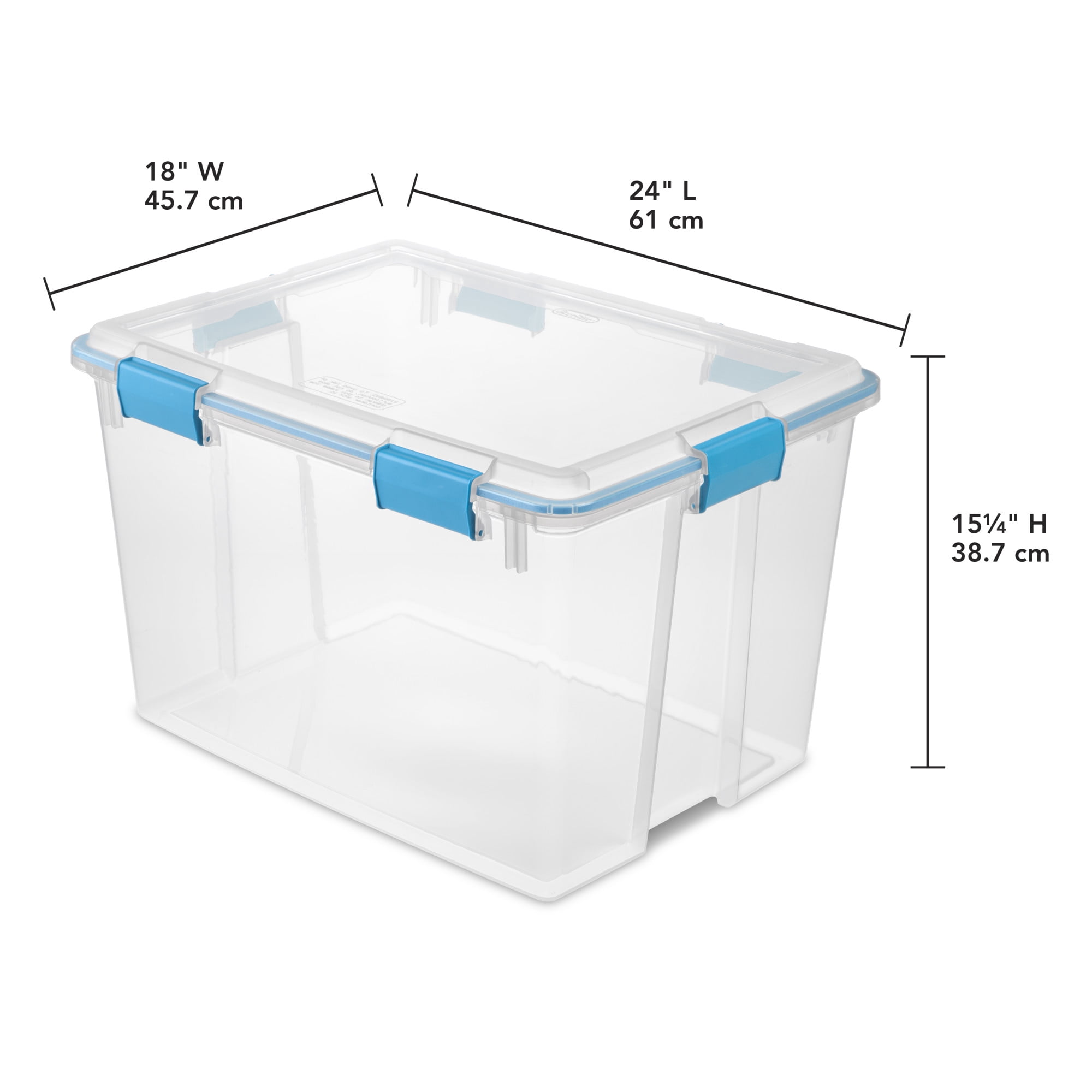 Sterilite Boîte à joint d’étanchéité de 71 L, grand bac de rangement transparent résistant aux intempéries avec couvercle à loquet, bleu