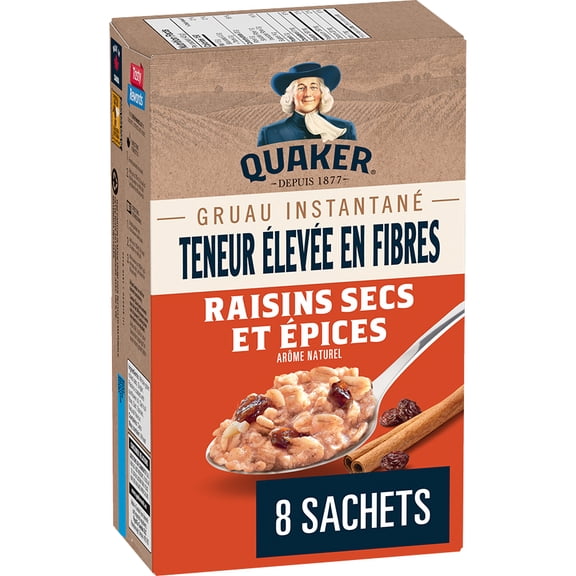 Quaker Gruau instantané Teneur élevée en fibres Raisins secs et épices