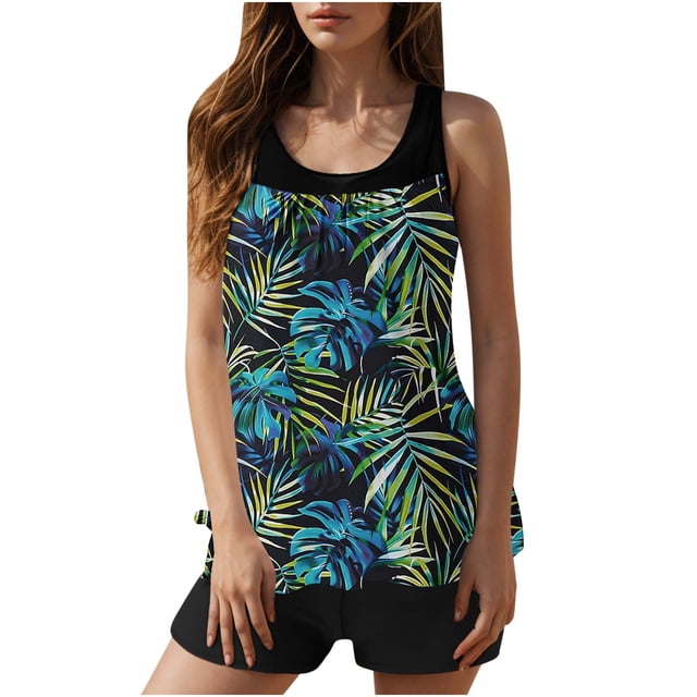 SBYOJLPB Womens 2 Piece Tankini Swimsuits Modest Coverage Bathing Suits Tank Top with Board Shorts