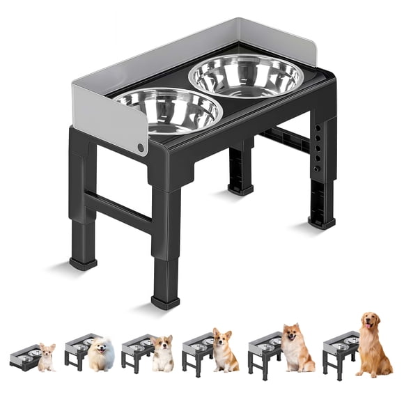 Marchul Bols Doubles pour Chien Surélevés en Acier Inoxydable avec Paroi Haute Anti Dégâts, 6 Hauteurs