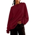 thumbnail image 1 of RXIRUCGD Haut à Manches Longues pour Femme, Coupe Ample, Décontracté, à Blocs de Couleur, Col Rond, Bourgogne, Taille : TG, 1 of 7