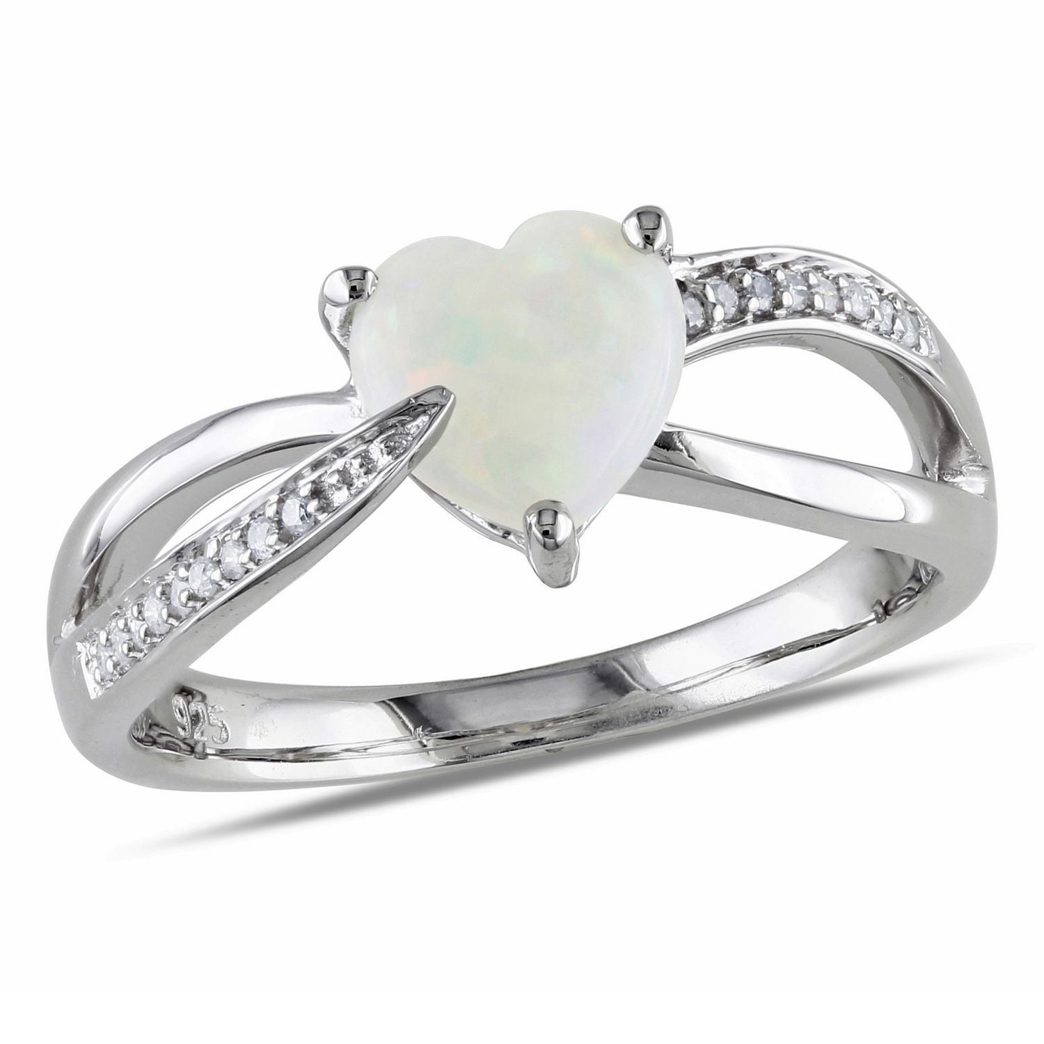 Bague avec opale en forme de cœur 0,88 ct PBT et accents de diamants en argent sterling