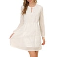 thumbnail image 2 of INSPIRE CHIC Robe pour Femme Dorure Étoile Col en V Manches Longues Robe de Soirée Évasée Ligne A 2TG Blanc, 2 of 7
