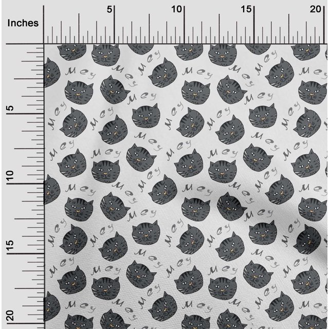 oneOone Cotton Poplin White Fabric Cat Face Animal Craft Projects Decor Fabric Printed By The Yard 56 Inch Wide