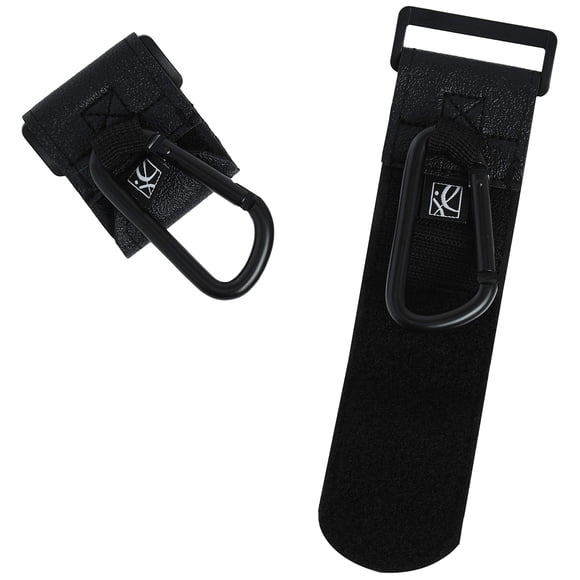 J.L. Childress Clip 'N Carry Stroller Hooks - Universal Stroller Clips with Non-Slip Straps - Durable Carabiners to Hold Watter Bottles & Bags - 2 Pack - Perfect for Uppababy & More - Black