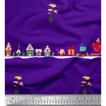 Soimoi Rayon Fabric Santa,Gift Box & Tree Christmas Fabric Prints By Yard 42 Inch Wide