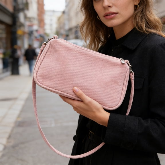 pstuiky Sac à Bandoulière en Velours Côtelé pour Femmes, Cabas Vintage, Sac à Main, Sac à Main, Sac Bandoulière Décontracté avec Fermeture Éclair, Sac à Bandoulière en Tissu Doux, Usage Quotidien, Petit Sac de Voyage