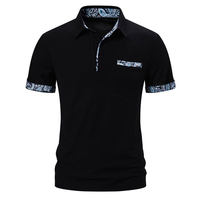 Birdeem Chemise Décontractée pour Hommes Patchwork Imprimé Bouton Col Rabattu Manches Courtes T-Shirt Chandail Blouse