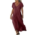 thumbnail image 3 of WRKEKC Robes d'Été Décontractées pour Femmes, Robes d'Été Grande Taille, Robe Jupe à Manches Courtes en Lin Uni à Col en V pour Femmes, 3 of 7