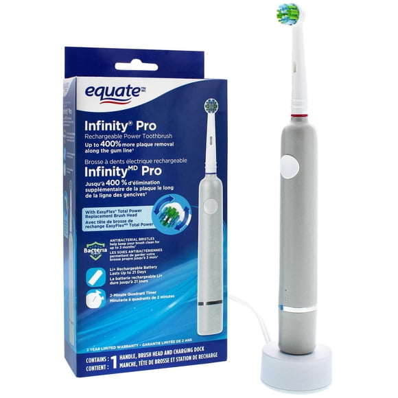 Equate Infinity Pro USB Rechargeable Power Toothbrush with Replacement Brush Head