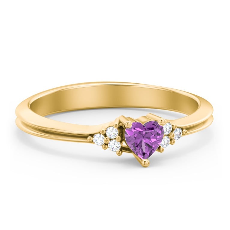 Bague en Forme de Cœur avec Accents d'Épaule - Améthyste (Février)