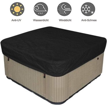 Couverture de SPA Carrée, Résistante aux Intempéries, avec Ourlet Élastique et Cordon de Serrage Réglable pour Protection Toute l'Année (Noir)