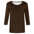 thumbnail image 5 of CHUANK T-Shirt Ajusté à Col Rond Mignon pour Femmes, Décontracté, Mi-Long, Manches 3/4, Blouse Extensible, Basique, Uni, Hauts, 5 of 5