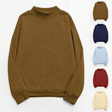 Nfurl Chandails à Col Montant pour Femmes Grande Taille Coupe Ample Manches Longues Chandails Molletonnés Décontractés T-Shirts à Col Montant 2025 Automne Vêtements Basiques Bleu Marine P