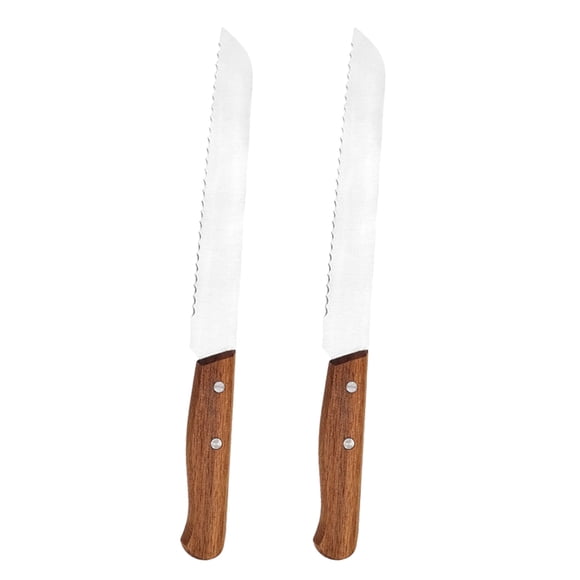 2 Pcs Couteau à Pain en Acier Inoxydable avec Manche en Bois pour Trancher le Pain Croûté et les Pains Faits Maison Couverts Essentiels pour les Amateurs de Pâtisserie