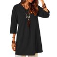thumbnail image 4 of Women Dress V Neck Summer Clothes Solid Color Dress Cotton Linen Solid Color Dress, Black, M, 4 of 4