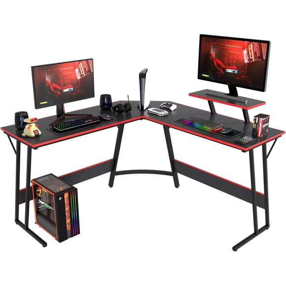 PayLessHere L Shaped Desk Corner, Large Desktop Studying and Working and Gaming for Home and Work Place, Black