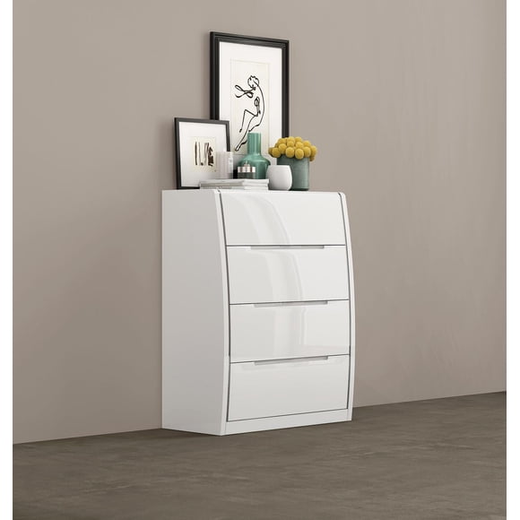 K-Living Phoebe 4-Drawer Solid Wood Chest in White Lacquer Finish